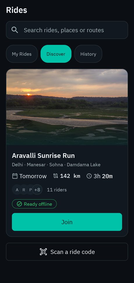 Discover — rides near you, open to join
